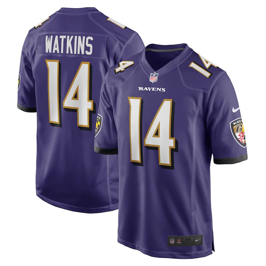 Men Baltimore Ravens #14 Sammy Watkins Nike Purple Game NFL Jersey